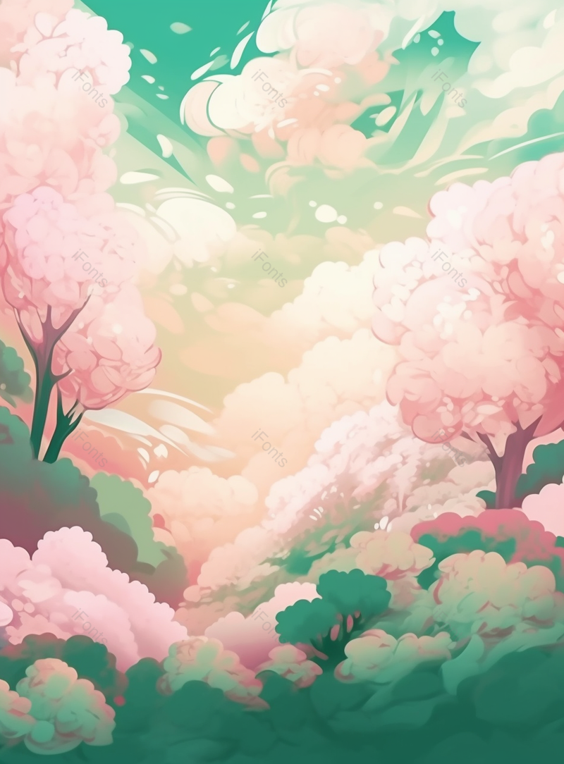 柔和的粉红色背景与白云和花卉设计在闪闪发光的风格,高清,摄影图,摄影图片,图片大全,摄影图免费下载